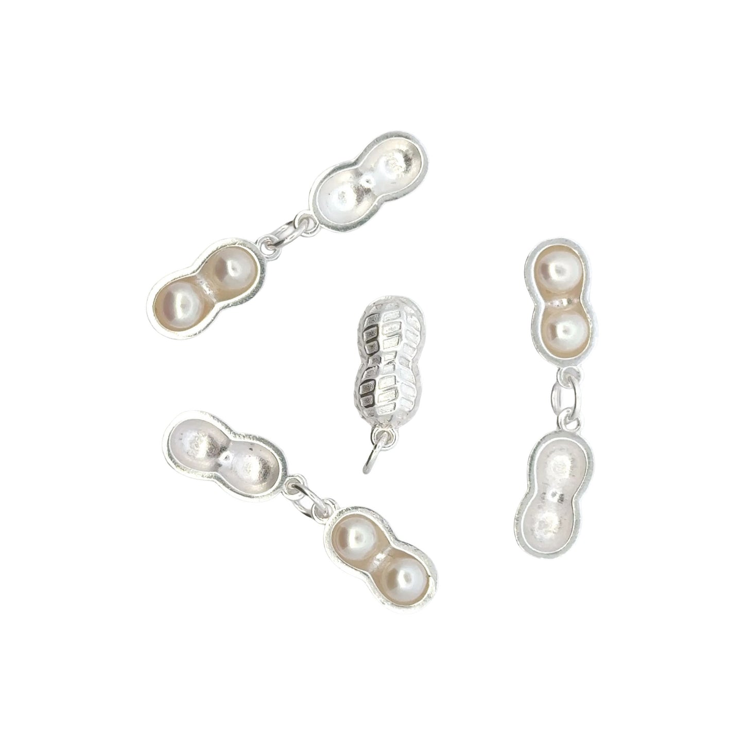 925 Sterling Silver Peanut Charm with Natural Pearls