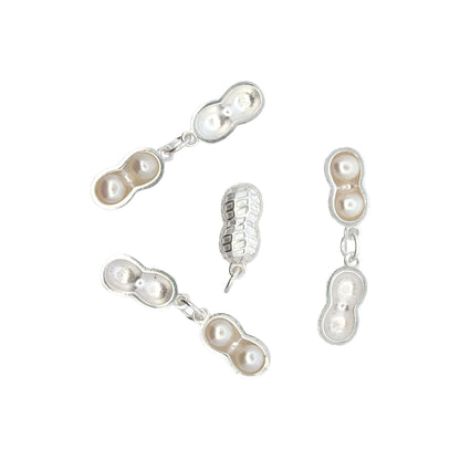 925 Sterling Silver Peanut Charm with Natural Pearls
