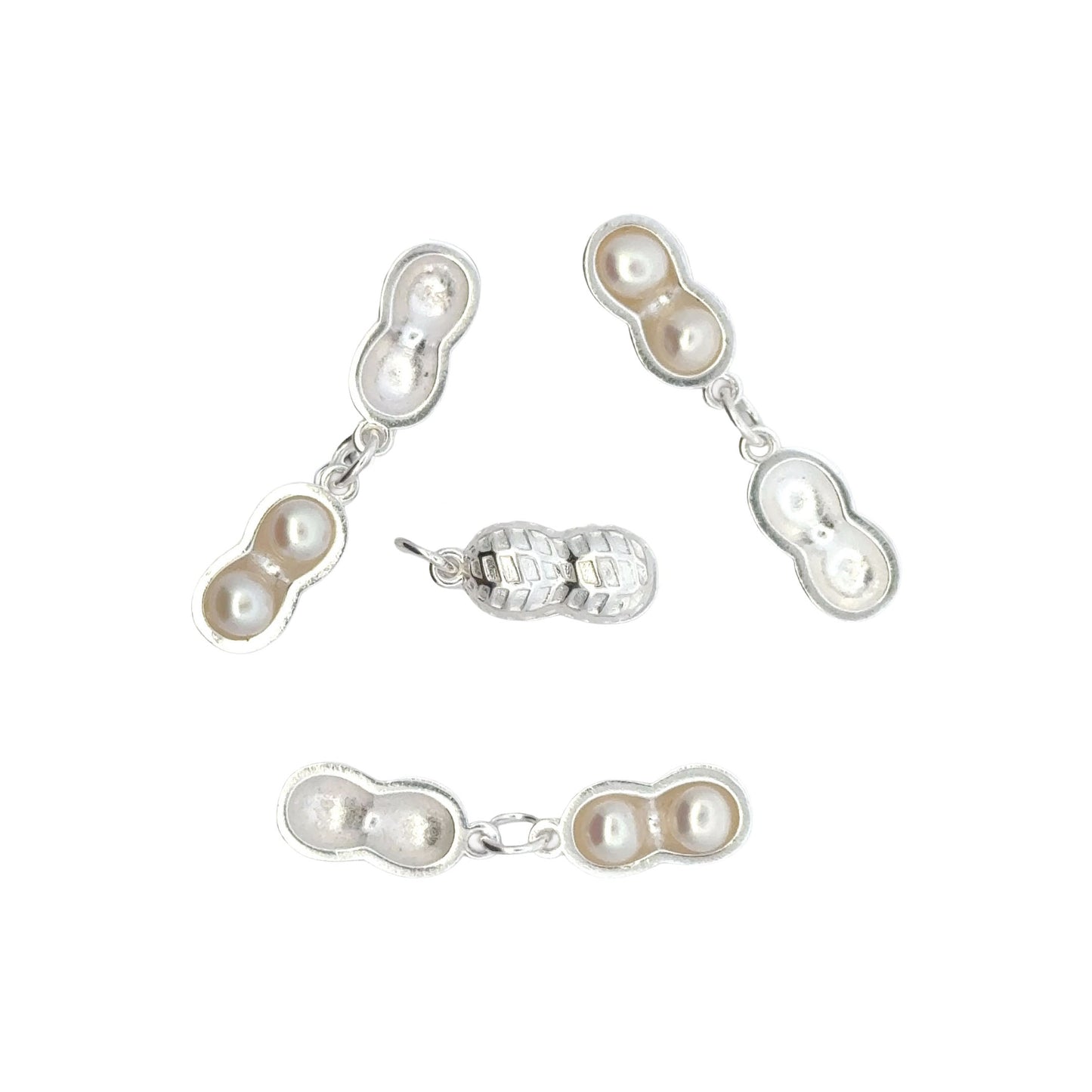 925 Sterling Silver Peanut Charm with Natural Pearls