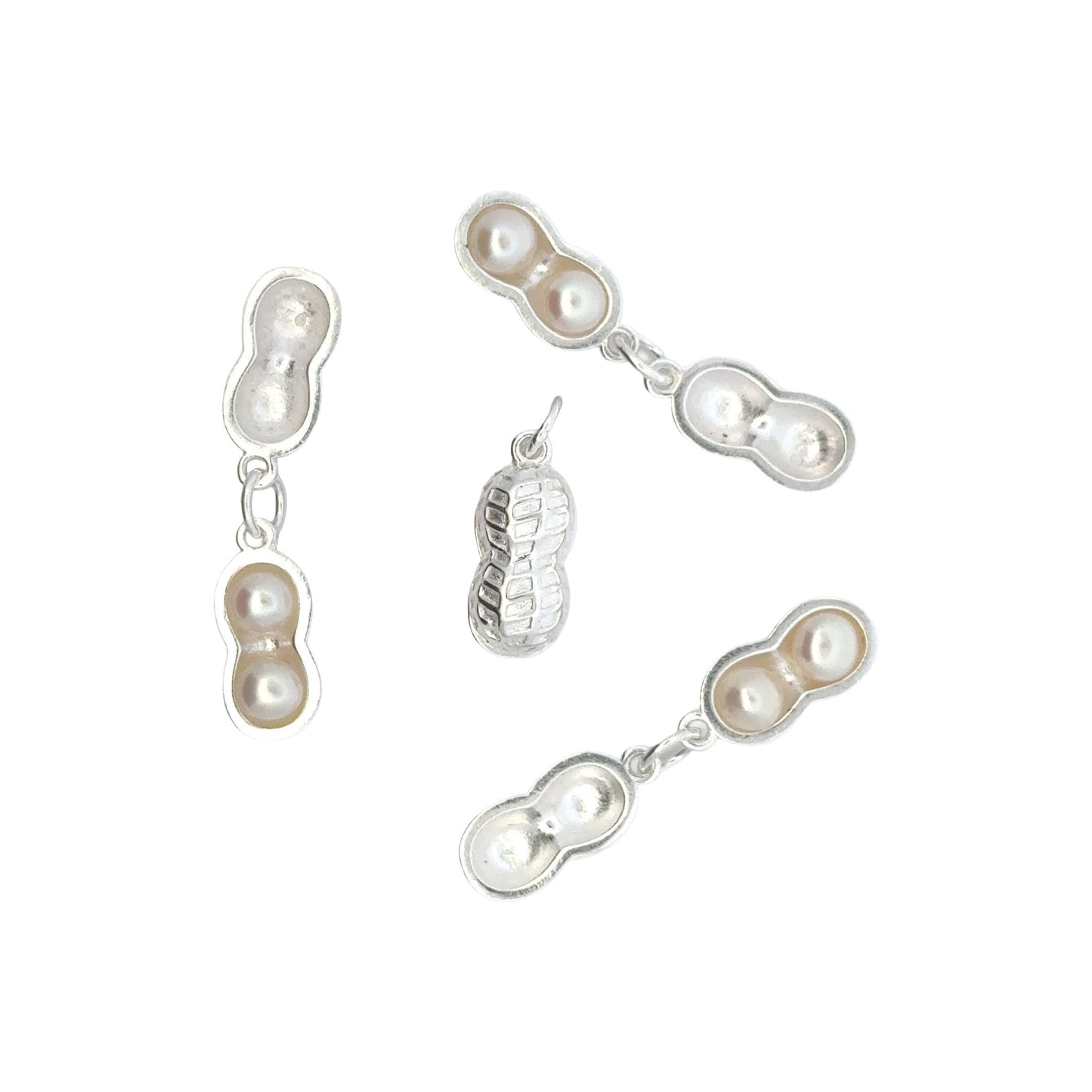 925 Sterling Silver Peanut Charm with Natural Pearls
