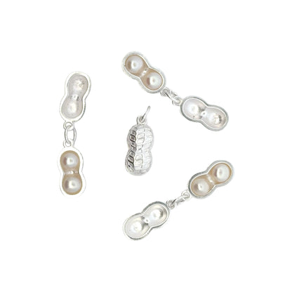 925 Sterling Silver Peanut Charm with Natural Pearls