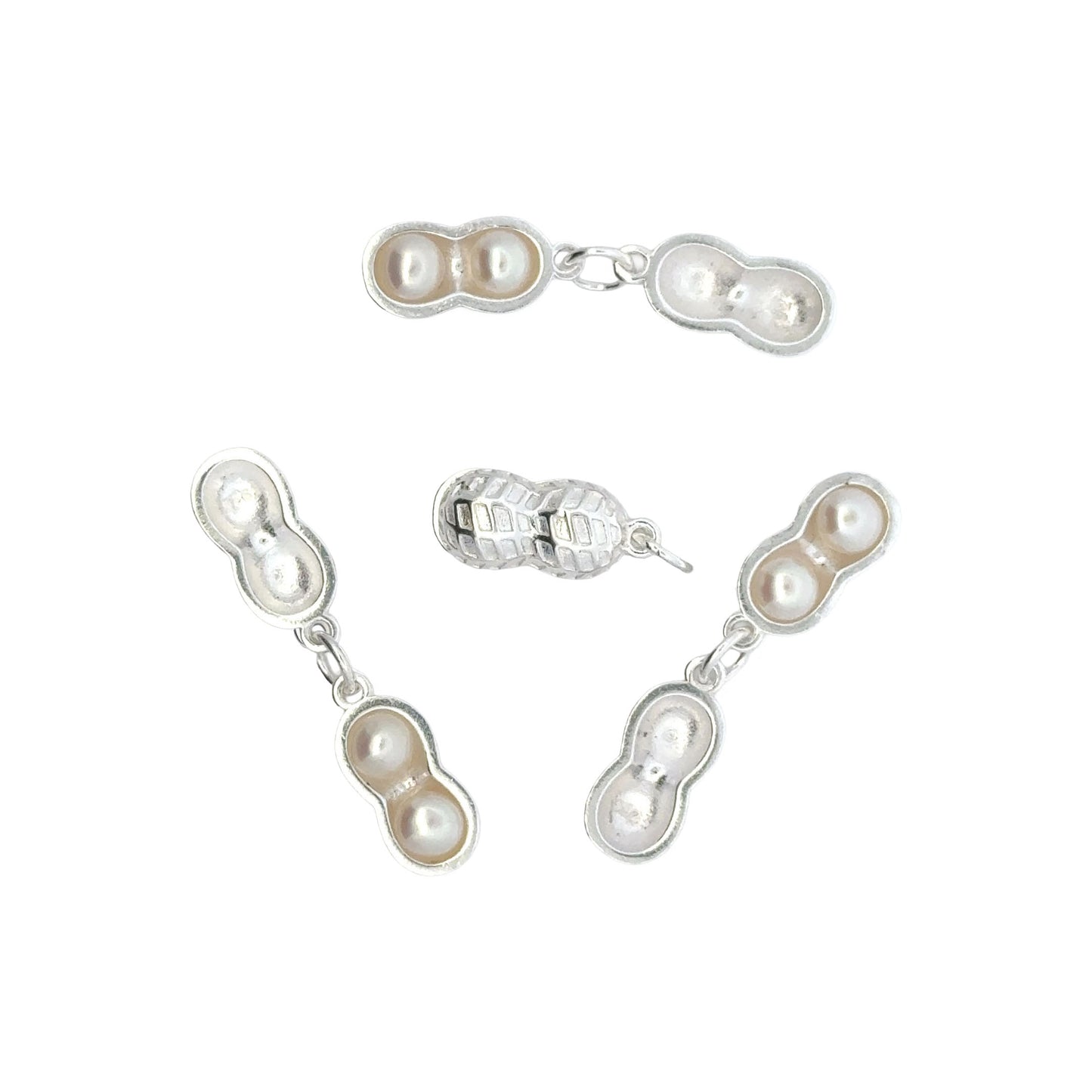925 Sterling Silver Peanut Charm with Natural Pearls