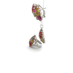 Ruby & Sapphire Jewelry Set – Handmade Natural Ruby & Sapphire Earrings, Pendant & Ring in 925 Sterling Silver, Rhodium Plated (Each Piece Also Sold Separately)