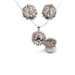 Ruby & Sapphire Jewelry Set – Handmade Natural Ruby & Sapphire Earrings, Pendant & Ring in 925 Sterling Silver, Rhodium Plated (Each Piece Also Sold Separately)