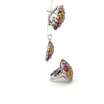Ruby & Sapphire Jewelry Set – Handmade Natural Ruby & Sapphire Earrings, Pendant & Ring in 925 Sterling Silver, Rhodium Plated (Each Piece Also Sold Separately)