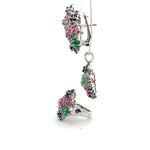 Ruby, Emerald & Sapphire Jewelry Set – Handmade Natural Ruby, Emerald & Sapphire Earrings, Pendant & Ring in 925 Sterling Silver, Rhodium Plated (Each Piece Also Sold Separately)