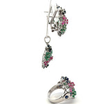 Ruby, Emerald & Sapphire Jewelry Set – Handmade Natural Ruby, Emerald & Sapphire Earrings, Pendant & Ring in 925 Sterling Silver, Rhodium Plated (Each Piece Also Sold Separately)