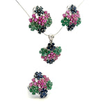 Ruby, Emerald & Sapphire Jewelry Set – Handmade Natural Ruby, Emerald & Sapphire Earrings, Pendant & Ring in 925 Sterling Silver, Rhodium Plated (Each Piece Also Sold Separately)