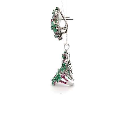 Ruby & Emerald Jewelry Set – Handmade Natural Ruby & Emerald Earrings, Pendant & Ring in 925 Sterling Silver, Rhodium Plated (Each Piece Also Sold Separately)