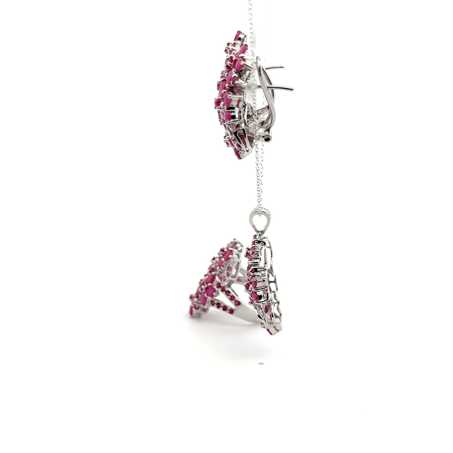 Ruby Jewelry Set – Handmade Natural Ruby Earrings, Pendant & Ring in 925 Sterling Silver, Rhodium Plated (Each Piece Also Sold Separately)