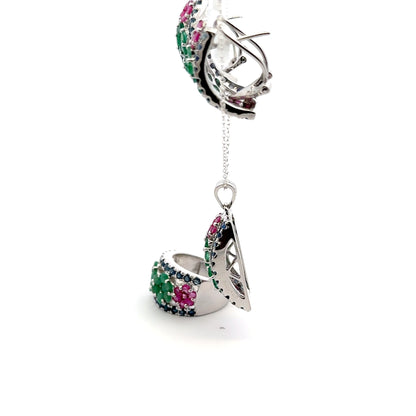 Ruby, Emerald & Sapphire Jewelry Set – Handmade Natural Ruby, Emerald & Sapphire Earrings, Pendant & Ring in 925 Sterling Silver, Rhodium Plated (Each Piece Also Sold Separately)