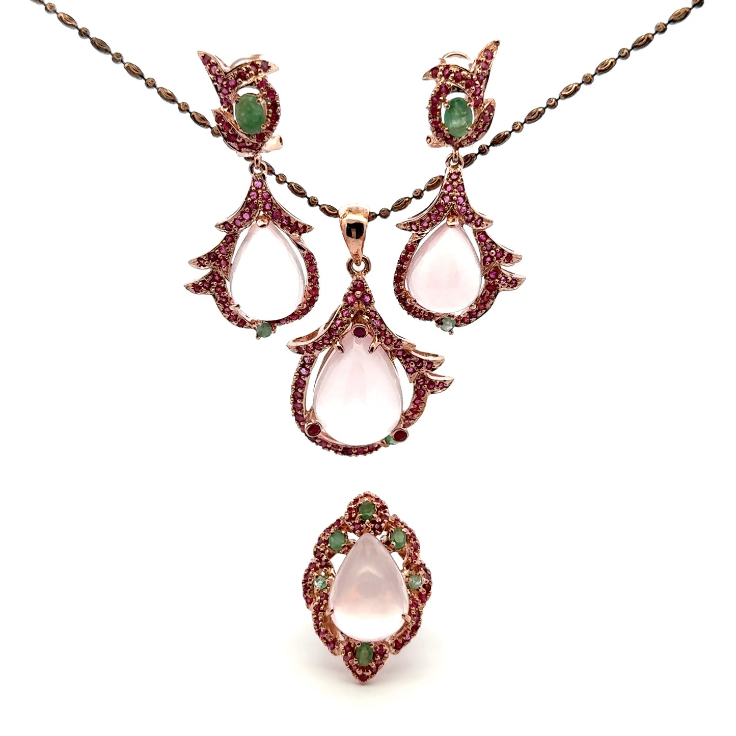 Ruby, Emerald, Star Rose Quartz, 925 Sterling Silver, Rose Gold Plated