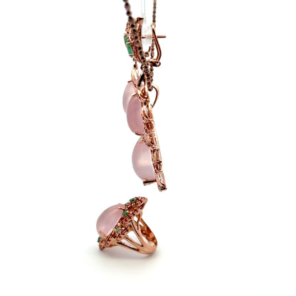 Ruby, Emerald, Star Rose Quartz, 925 Sterling Silver, Rose Gold Plated