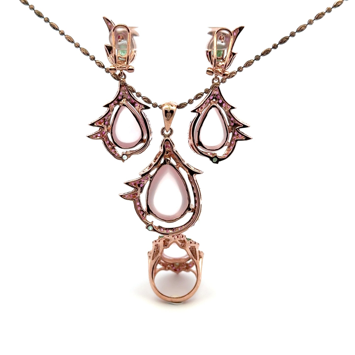 Ruby, Emerald, Star Rose Quartz, 925 Sterling Silver, Rose Gold Plated