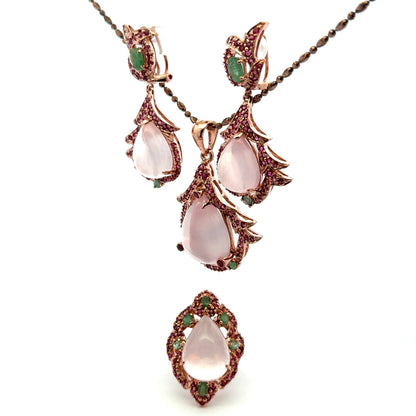 Ruby, Emerald, Star Rose Quartz, 925 Sterling Silver, Rose Gold Plated