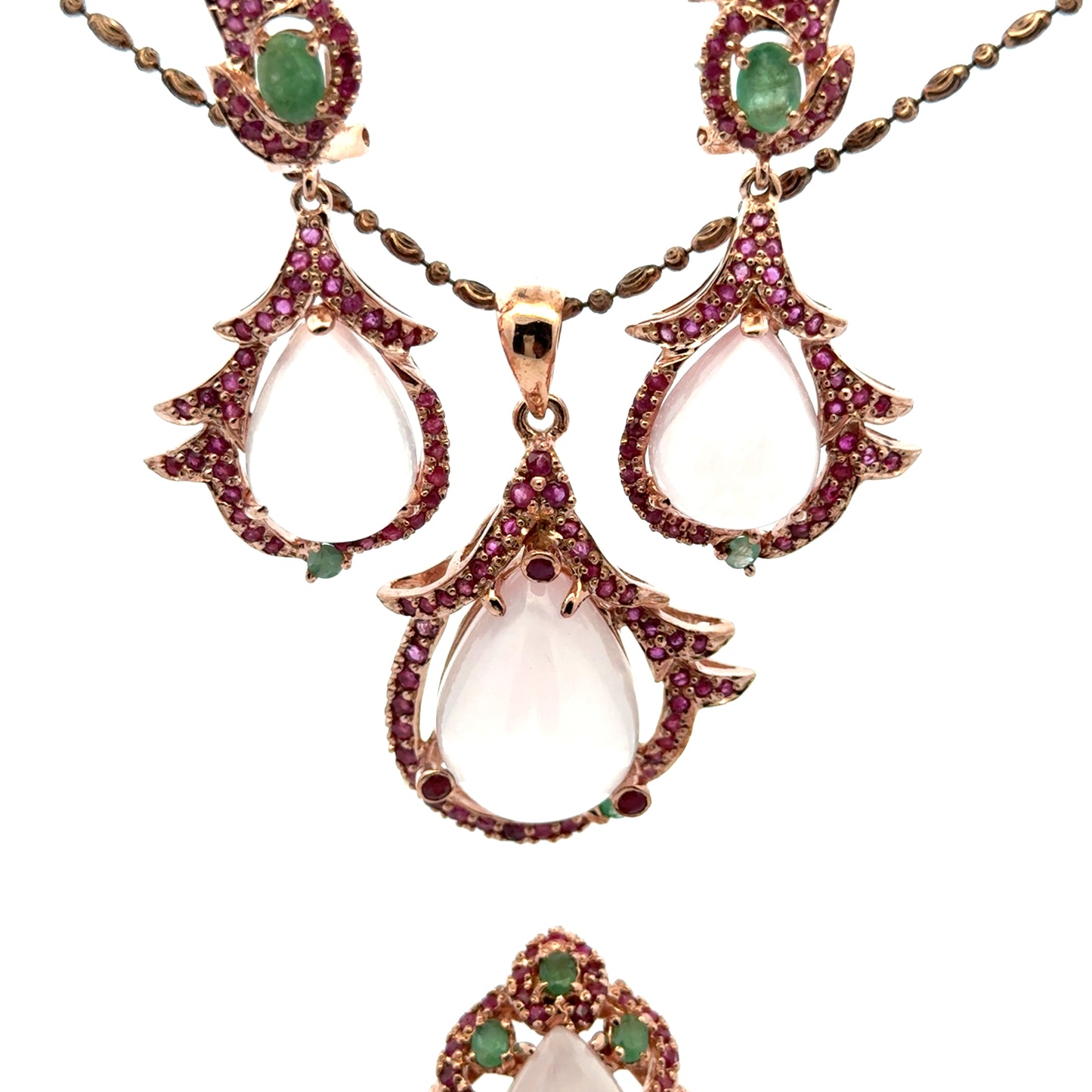 Ruby, Emerald, Star Rose Quartz, 925 Sterling Silver, Rose Gold Plated