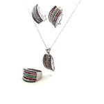 Jewelry Set: Ruby, Sapphire & Emerald (Earrings, Pendant, & Ring)