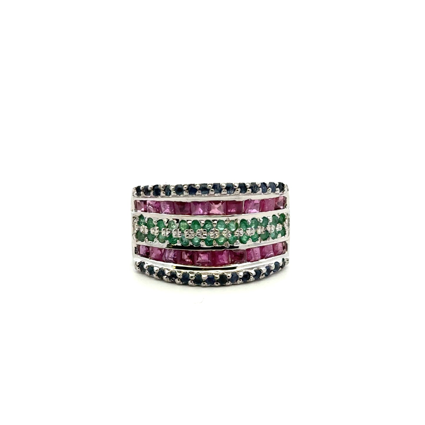 Jewelry Set: Ruby, Sapphire & Emerald (Earrings, Pendant, & Ring)