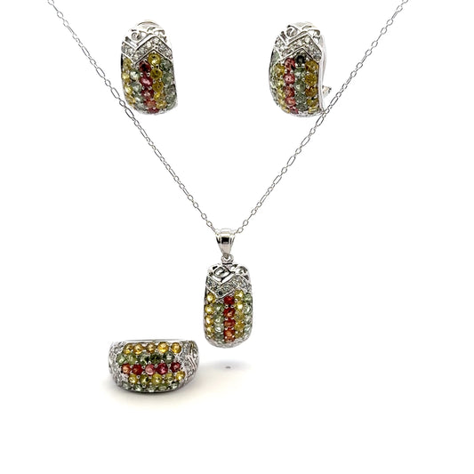 Multi-Color Sapphire & Colorless Cubic Zirconia Jewelry Set