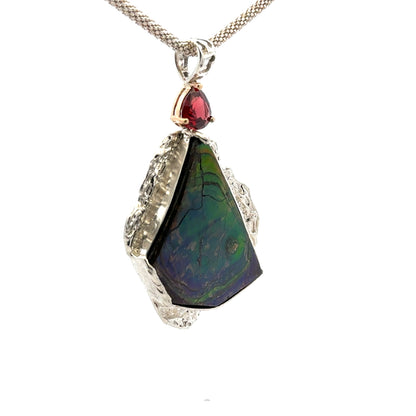 Ammolite & AAAA Raspberry Garnet Pendant