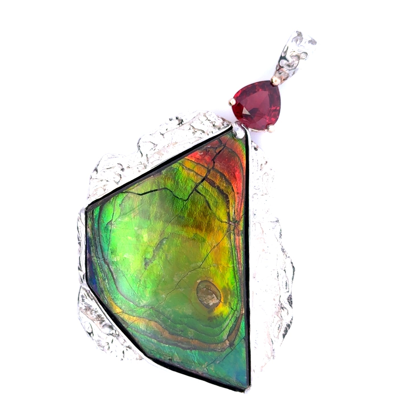Ammolite & AAAA Raspberry Garnet Pendant