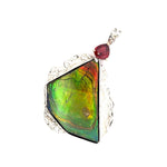 Ammolite & AAAA Raspberry Garnet Pendant