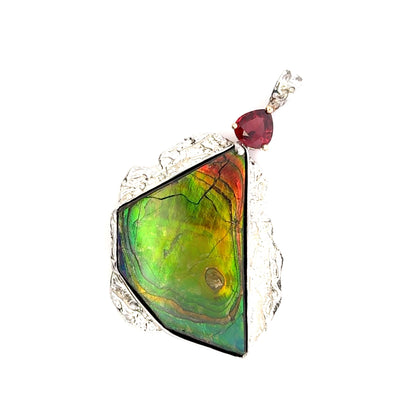 Ammolite & AAAA Raspberry Garnet Pendant