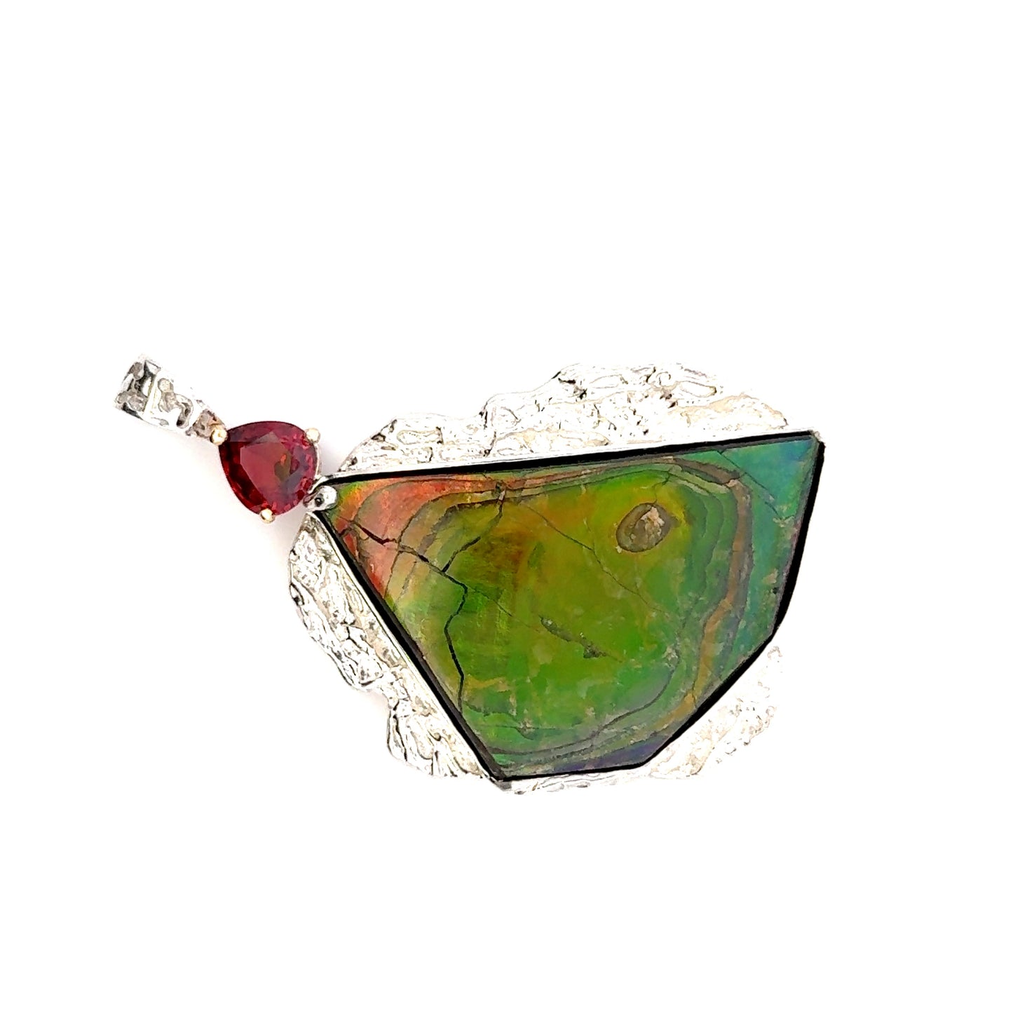 Ammolite & AAAA Raspberry Garnet Pendant