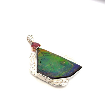Ammolite & AAAA Raspberry Garnet Pendant
