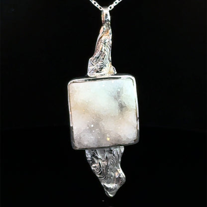 White Druzy Quartz Freeform Pendant