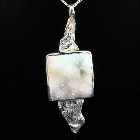 White Druzy Quartz Freeform Pendant