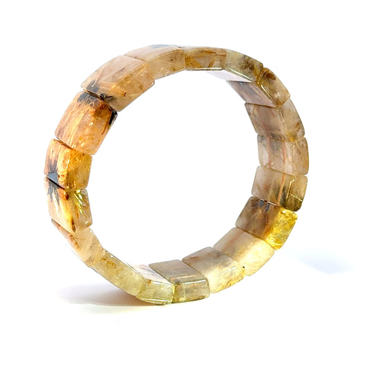 Bracelet: Golden Rutilated Quartz With Hematite Crystal Bangle Bracelet