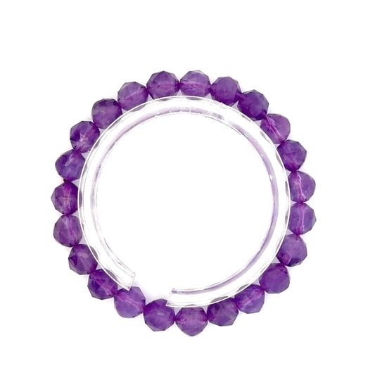 Diamond-Cut Amethyst Beaded Bracelet – Natural Gemstone Accessory