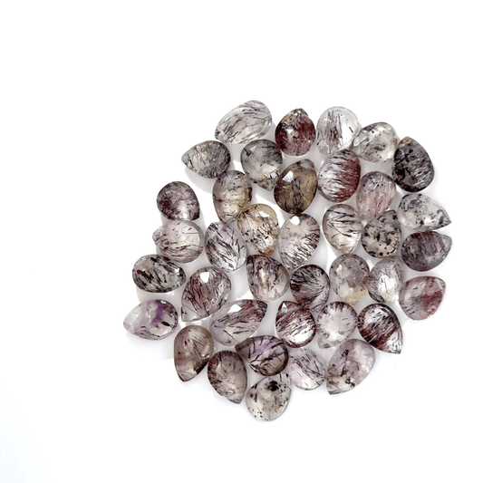 Super Seven / Sacred Seven Pear Shape Faceted Side Drilled Beads