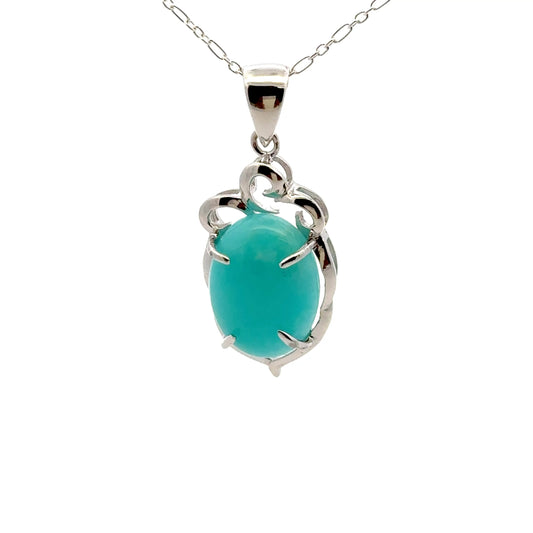 AAAA Amazonite Peruvian Pendant 925 Sterling Silver with Flower Design Accent