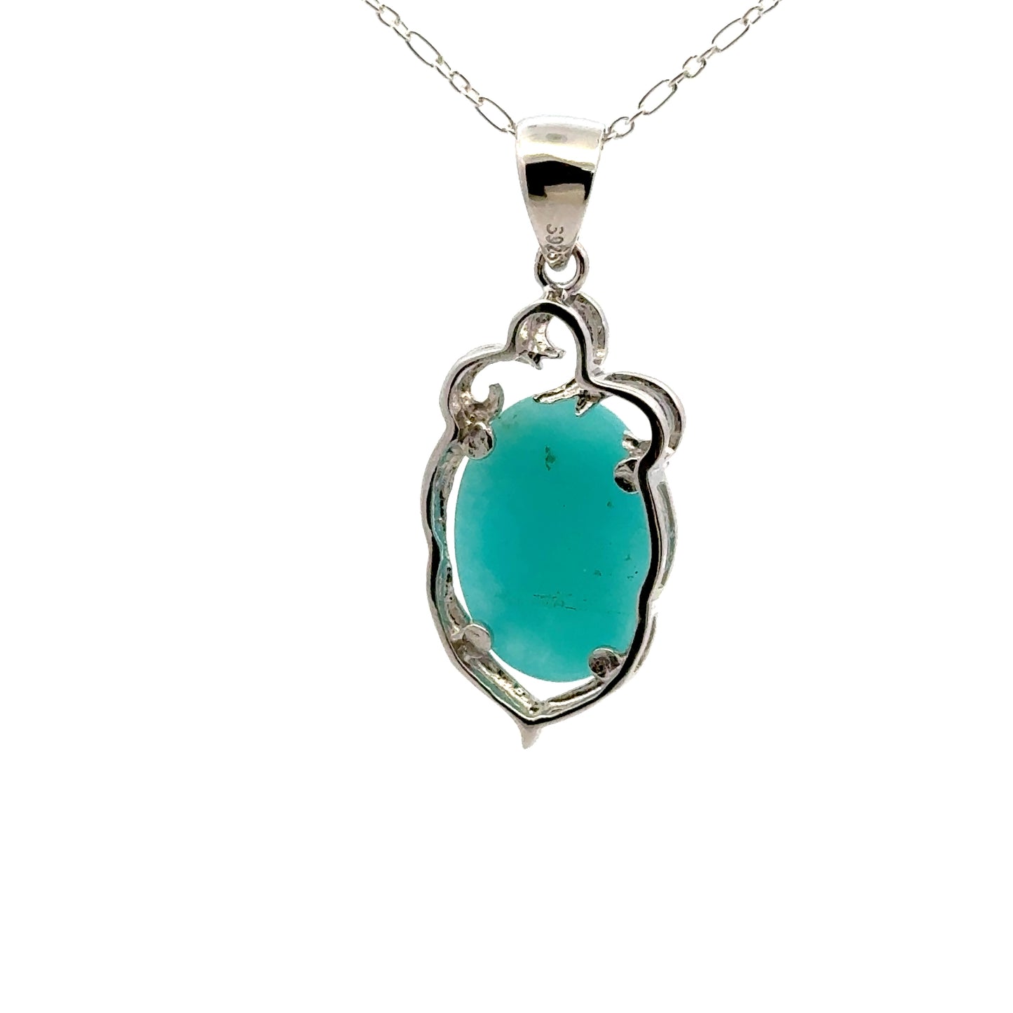 AAAA Amazonite Peruvian Pendant 925 Sterling Silver with Flower Design Accent