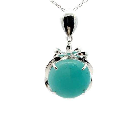 Peruvian AAAA Amazonite Pendant – 925 Silver Pendant Featuring Circular Stone & Flower Accent