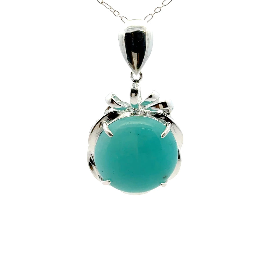 Peruvian AAAA Amazonite Pendant – 925 Silver Pendant Featuring Circular Stone & Flower Accent