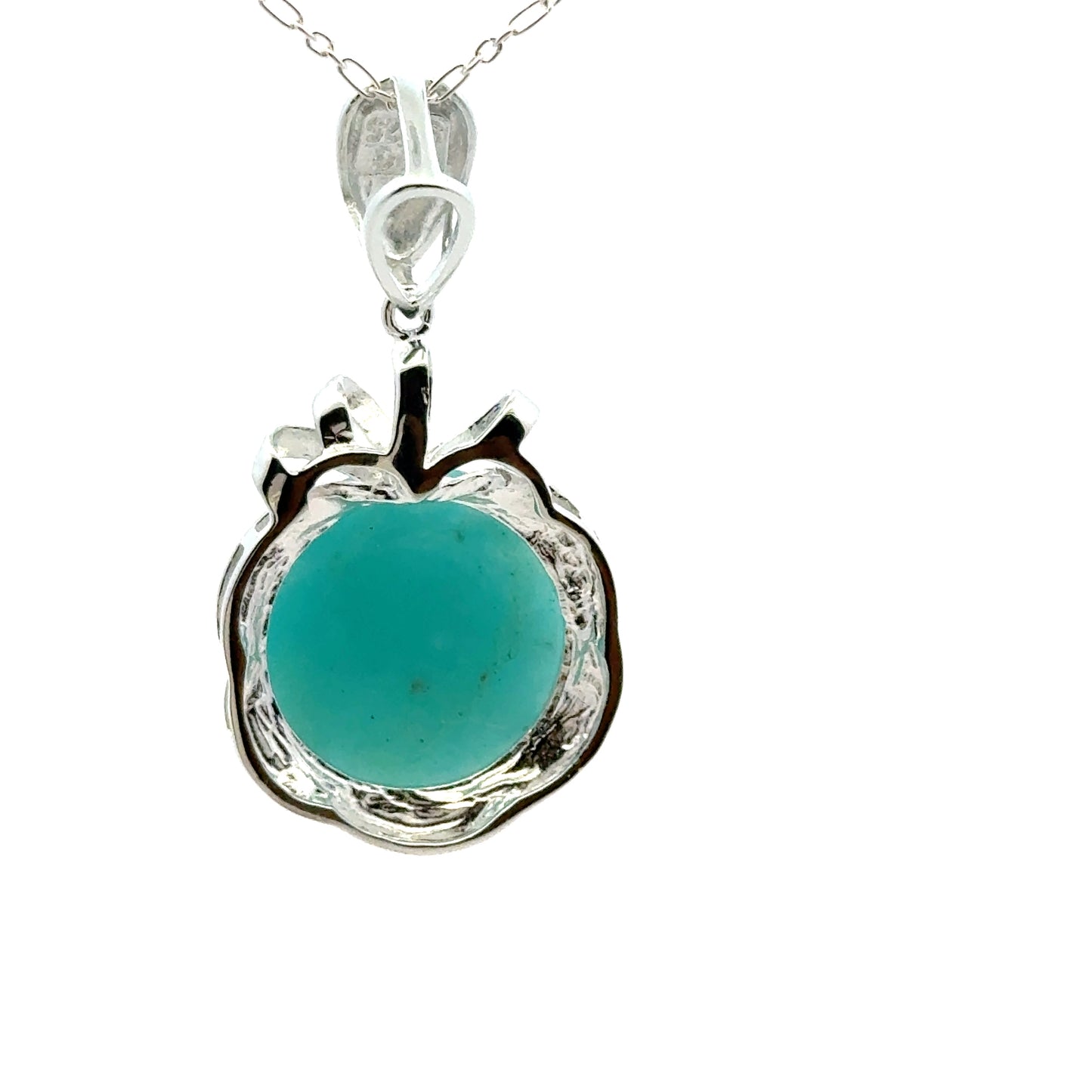 Peruvian AAAA Amazonite Pendant – 925 Silver Pendant Featuring Circular Stone & Flower Accent