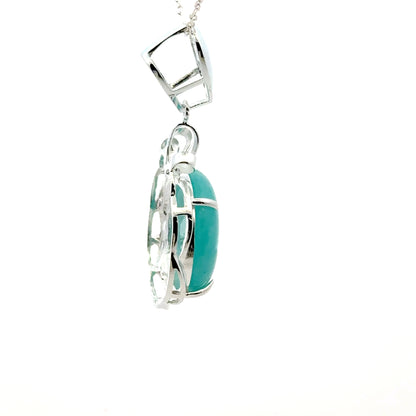 Peruvian AAAA Amazonite Pendant – 925 Silver Pendant Featuring Circular Stone & Flower Accent
