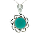 Peruvian AAAA Amazonite Pendant – 925 Sterling Silver with Round Stones & Rays of the Sun Holder