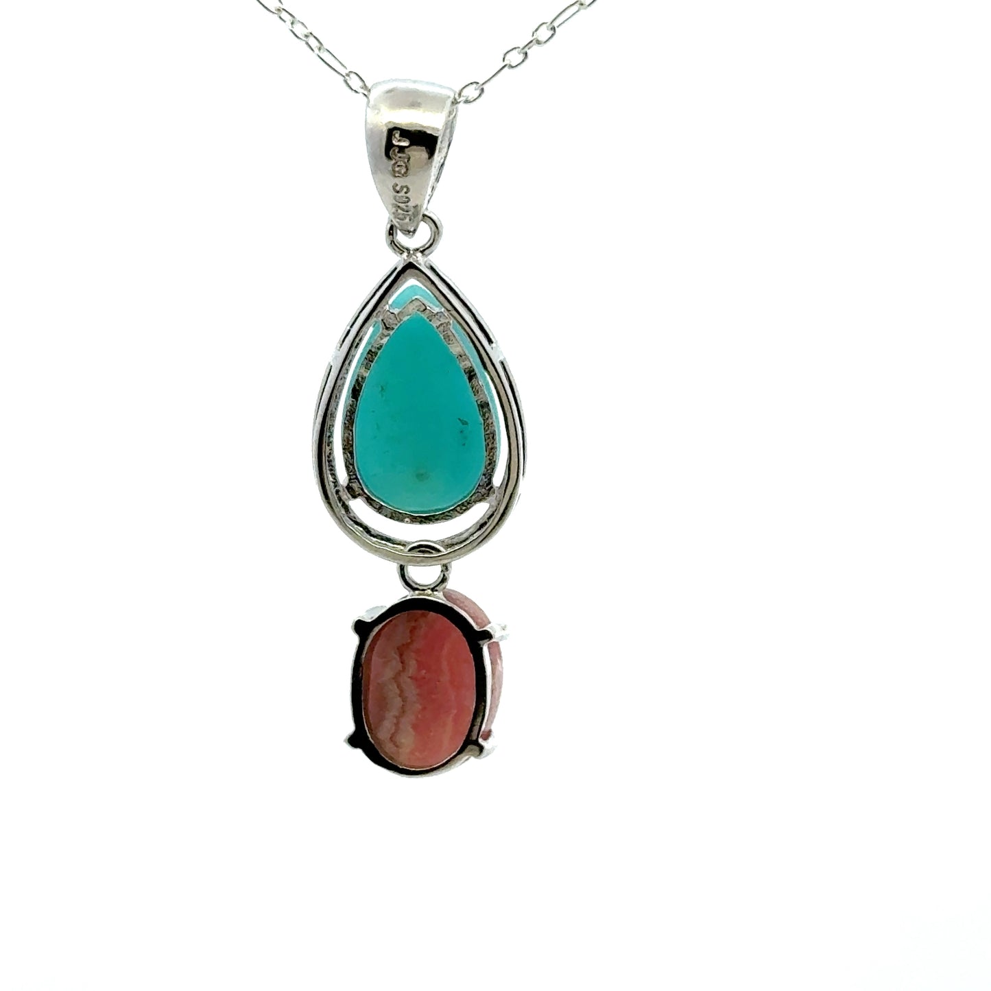 Peruvian AAAA Amazonite Pendant – 925 Sterling Silver with Round Pearl Amazonite & Oval Rhodochrosite