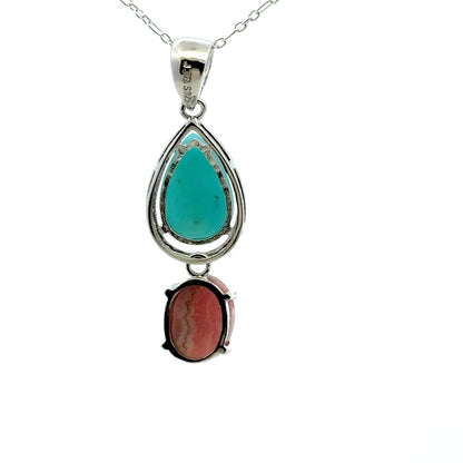 Peruvian AAAA Amazonite Pendant – 925 Sterling Silver with Round Pearl Amazonite & Oval Rhodochrosite