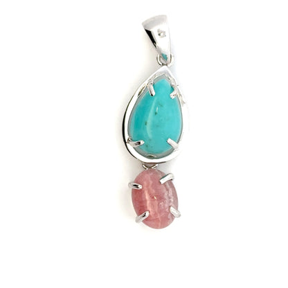 Peruvian AAAA Amazonite Pendant – 925 Sterling Silver with Round Pearl Amazonite & Oval Rhodochrosite