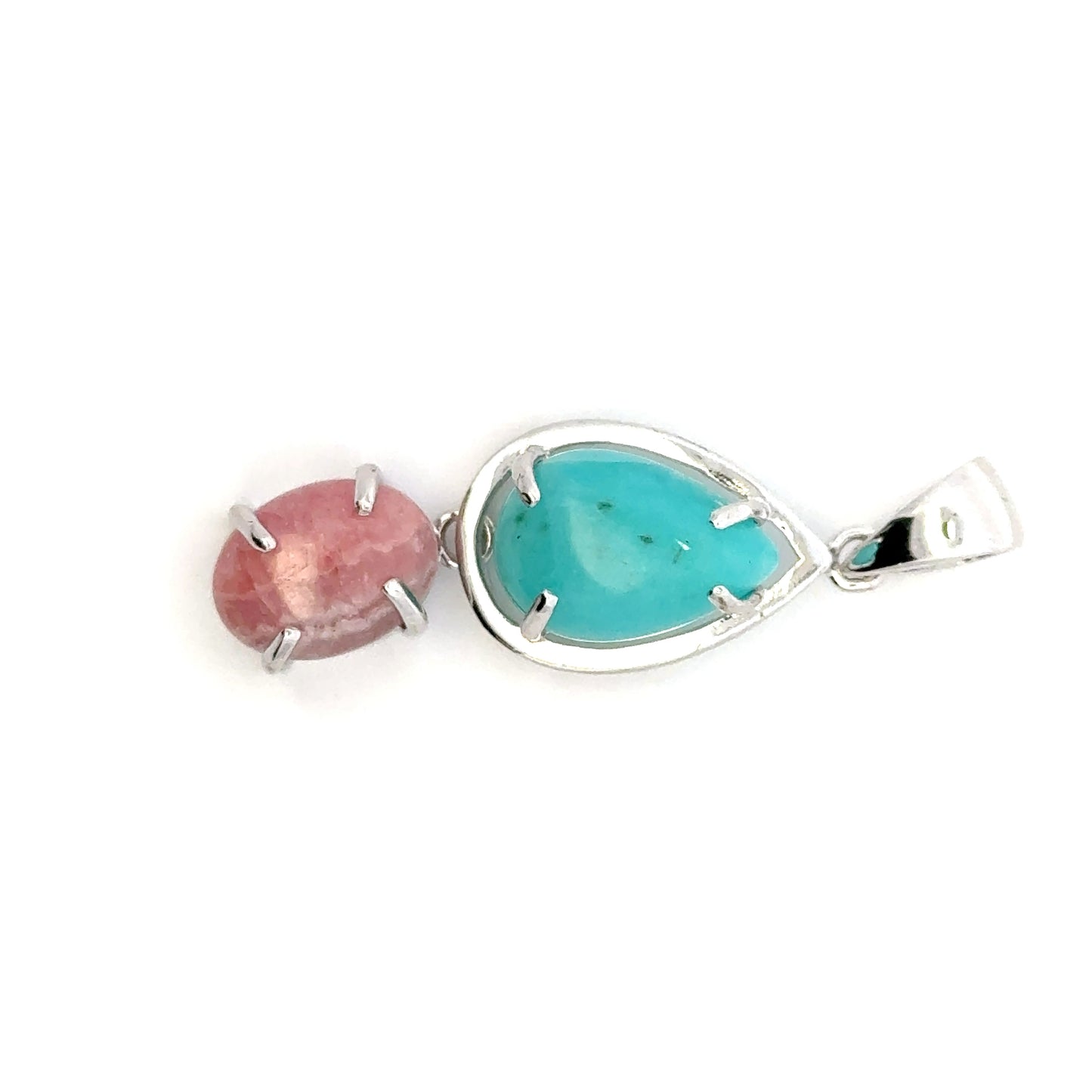 Peruvian AAAA Amazonite Pendant – 925 Sterling Silver with Round Pearl Amazonite & Oval Rhodochrosite