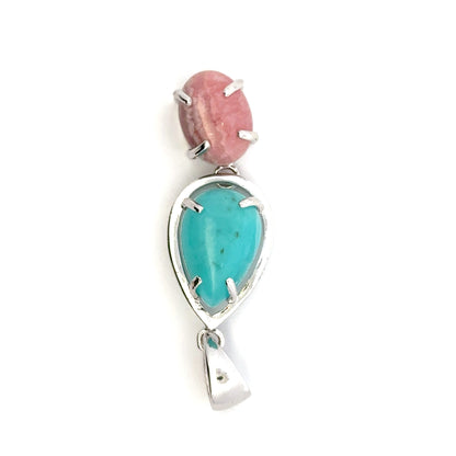 Peruvian AAAA Amazonite Pendant – 925 Sterling Silver with Round Pearl Amazonite & Oval Rhodochrosite