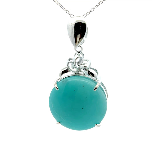 AAAA Amazonite Peruvian Pendant – Unique 925 Silver Jewelry Featuring Round Stone in Crown Setting