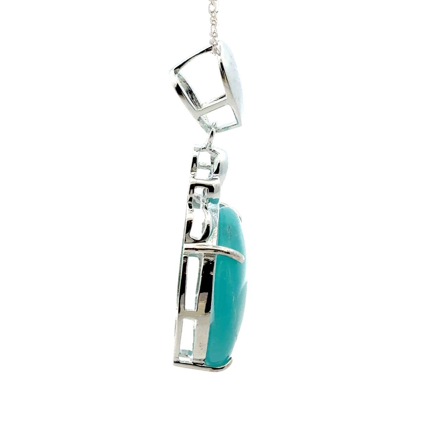 AAAA Amazonite Peruvian Pendant – Unique 925 Silver Jewelry Featuring Round Stone in Crown Setting