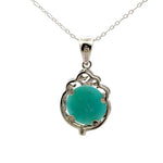 Amazonite AAAA Peruvian Pendant – Elegant 925 Sterling Silver Pendant with Round Stone & Floral Crown Accent