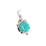 Amazonite AAAA Peruvian Pendant – Elegant 925 Sterling Silver Pendant with Round Stone & Floral Crown Accent